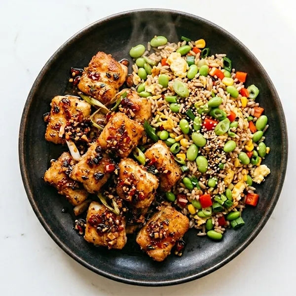 Chilli Garlic Fish Bites With Edamame Fried Rice
